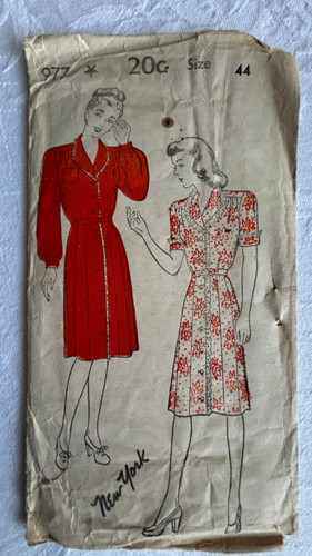 Vintage 1940s New York Pattern 977 Dress As-Is Craft Ephemera Size 44 Incomplete