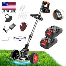 Electric Cordless Grass String Trimmer Lawn Edger Weed Wacker Cutter + 2 Battery