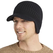 Men's Winter Visor Hat with Earflaps Short Brim Knitted Baseball Cap