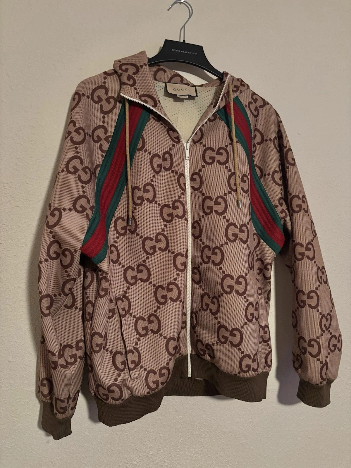 GUCCI Giacca GG Supreme Bomber con Cappuccio Taglia Large Autentica Zip Up Uomo