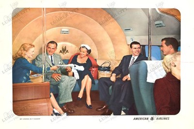 American Airlines DC-7 Flagship Sky Lounge 1956 Travel Poster Art Print