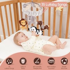 ACRABROS BABY MOBILE FOR CRIB,35 LULLABIES DIGITAL BOX,WOODLAND NURSERY - WHITE