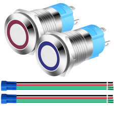 2pcs 0.47 Inch/12mm Stainless Steel Momentary Push Button Switch 12V-24V 3A LED