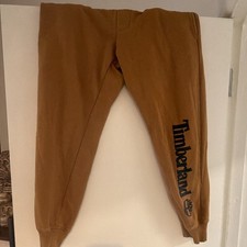 Timberland Men's Brown Logo Jogger Trousers L Fleece Cotton Drawstring