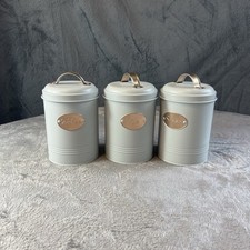 3pc Retro Kitchen Storage Set - Grey & Copper Tea Coffee Sugar Canister Jars #31