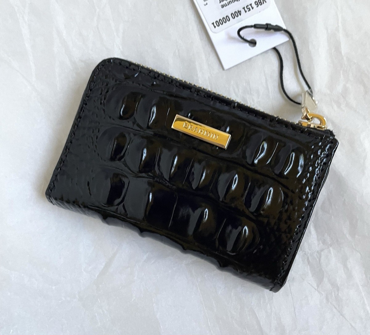 New Brahmin Melbourne ANITA Croc Embossed Leather Wallet BLACK NWT $125