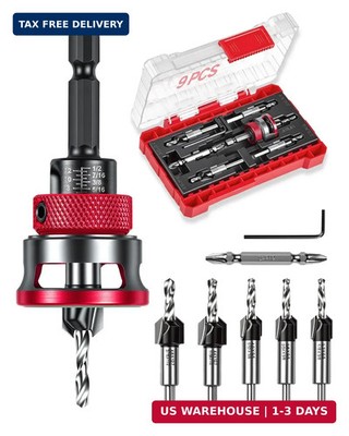 9 PCS Countersink Drill Bits Set, 5PCS Two-Flute TCT Alloy Tapered Drill Bits an