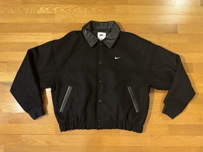 New M Nike Sportswear Solo Swoosh Wool Varsity Jacket Black FZ1168-010 Men