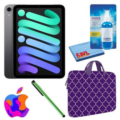 Apple iPad Mini 6 (256GB, Wi-Fi, Space Gray) Bundle with Purple Moroccan Sleeve
