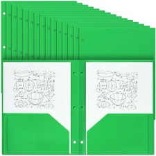 Yeaqee 50 Green Plastic 2-Pocket Folders, 3-Hole Punched for Binders 8.5x11"
