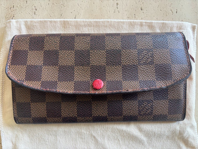 Louis Vuitton Emilie Wallet Damier Ebene Red Cerise COA w/dust bag/chain/box