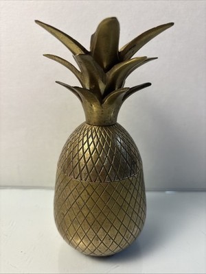 Vintage Solid Brass Pineapple Trinket Jar Box 7  tall 3'' wide 1 lbs opens