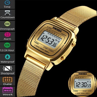 Skmei SK1901 Women's Digital Watch Stainless Steel Strap Waterproof Square Case