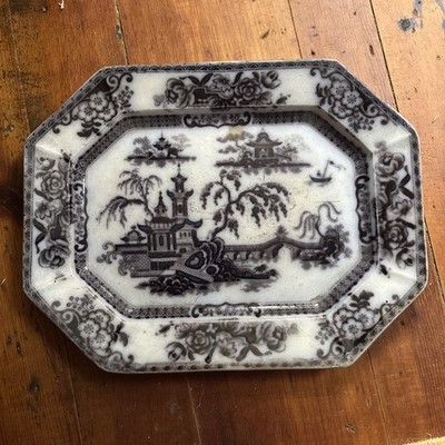 15.5''×12''  Mulberry Black Transferware Staffordshire Platter '' Pelew ''