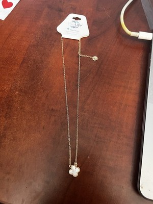 White And Gold Tone Clover Necklace