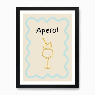 Aperol Doodle Poster türkis & orange gerahmt Wandbild Poster Leinwanddruck Bild