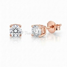 3mm Rose Gold 19ct Gold Princess Diamond Cut Round Solitaire Stud Earrings PAIR