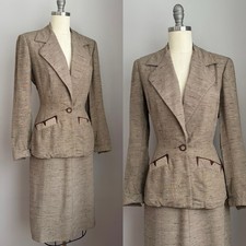 Vintage 1940’s 2-piece Flecked Suit Jacket Skirt Set Size XS