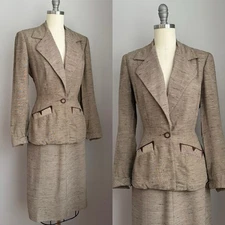 Vintage 1940’s 2-piece Flecked Suit Jacket Skirt Set Size XS