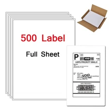 8.5"x11" Full Sheet Shipping Labels Mailing Address Sticker Labels 500 Sheets