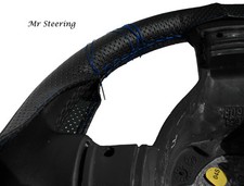 FITS DAF XF 105 06-12 BLACK PERFORATED LEATHER STEERING WHEEL COVER BLUE STITCH