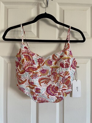 Midnight Sky Junior Linen Blend Floral Crop Top Size- Medium