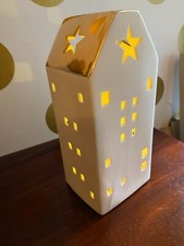 Lovely, Calming White Ceramic Nightlight with Gold Roof & Stars