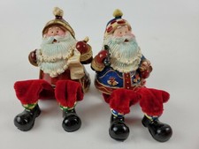 Vintage Hand Painted. Shelf Sitting Santa Claus Set of 2 Rad  Blue w/soft legs