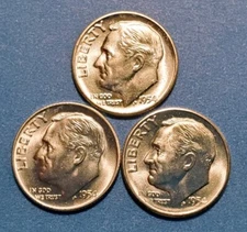 1954 PDS (3 coins) Roosevelt Dimes from original BU rolls - 60 Sold