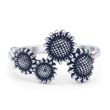 Sunflower Oxidized Ring 925 Sterling Silver 11.6mm
