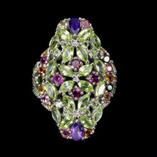 925 Sterling Silver Ring Peridot Amethyst Tourmaline Gemstone Jewelry Size 7.5
