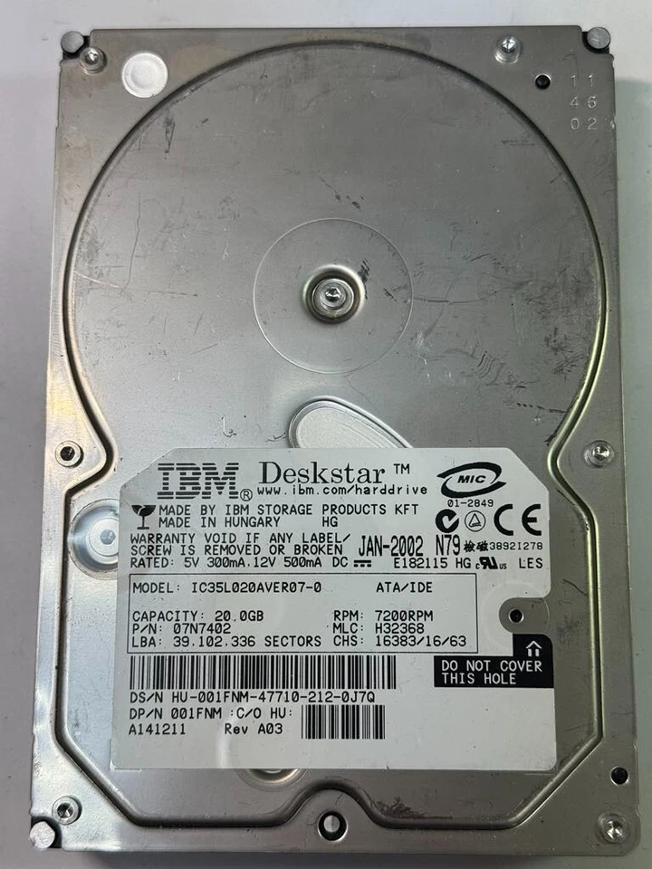 Dell IBM 01FNM 07N7402 IC35L020AVER07-0 20GB 7.2K RPM ATA/IDE 3.5" HDD - Image 3 of 4