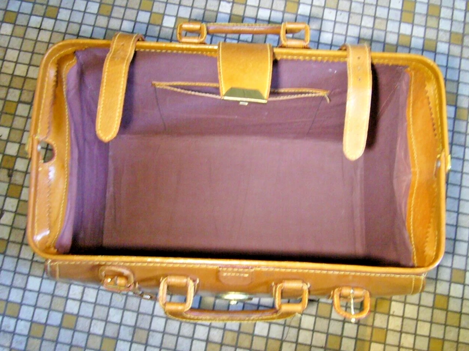 Idée cadeau  grand sac valise Sacoche malette médecin cuir marron Vintage valise - Photo 4/4