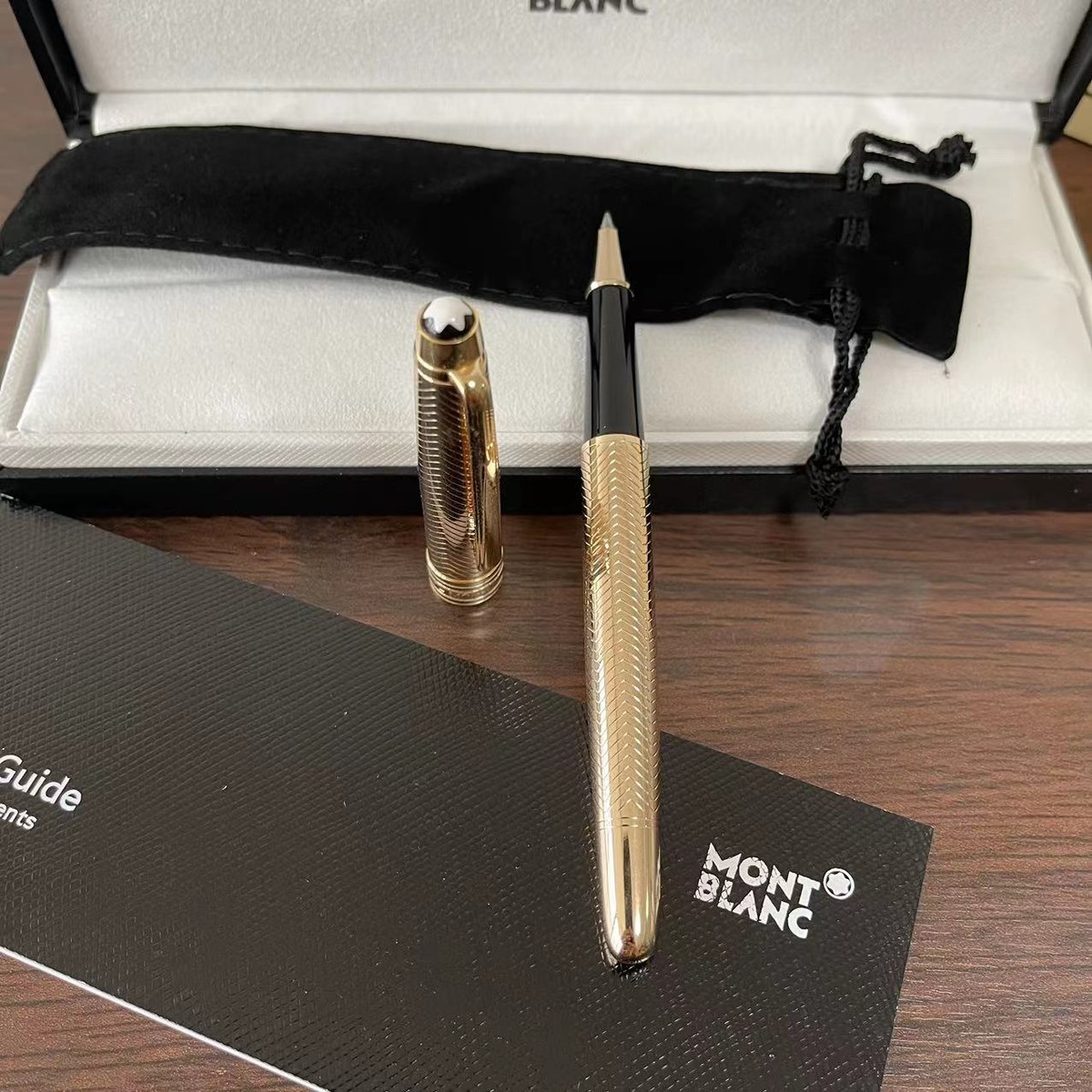 New Authentic Montblanc Meisterstuck Rollerball Pen Gold Wavy