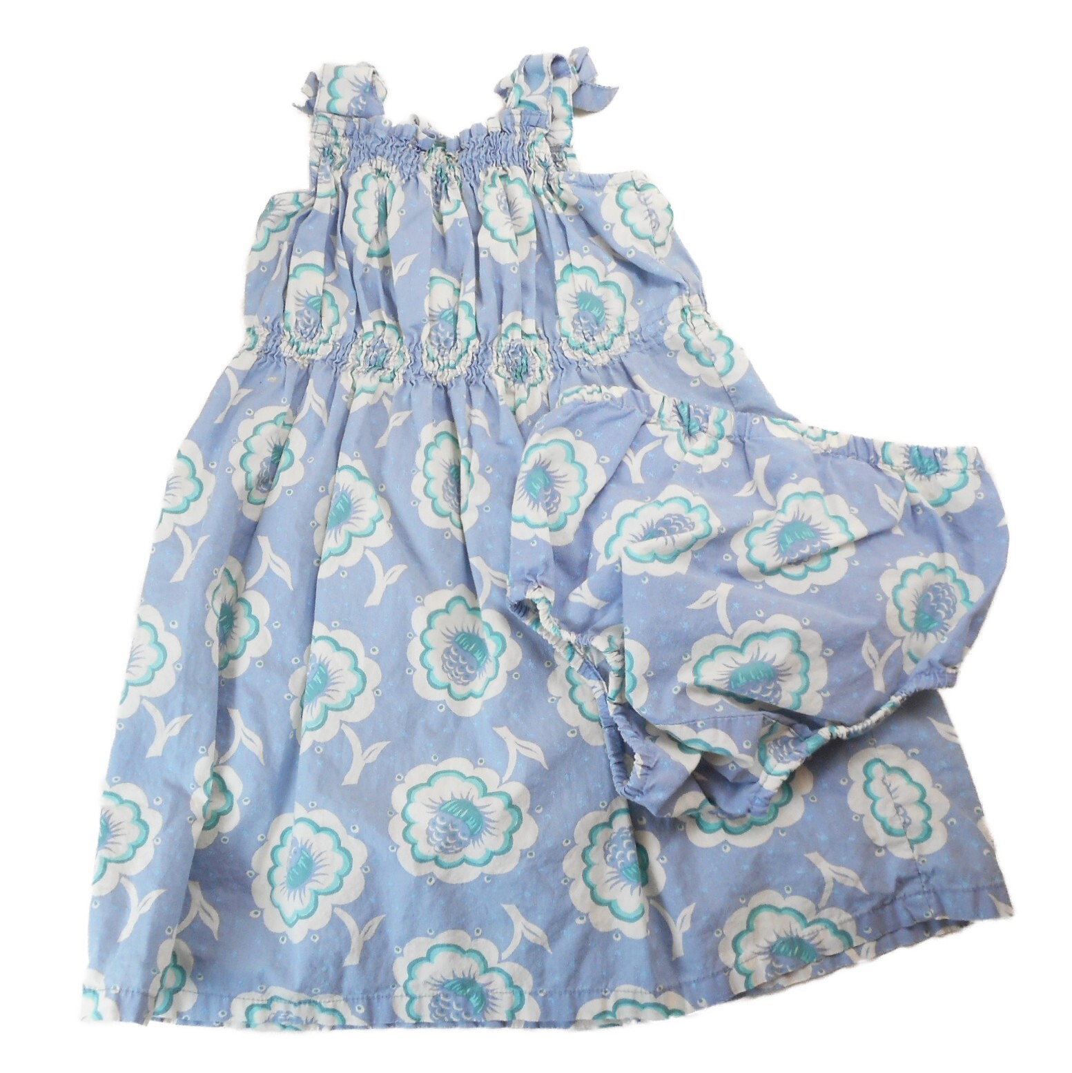 Baby Gap 1218 Months Blue Floral Dress with Matching Bloomers