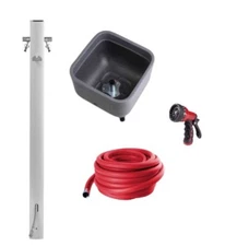 Outdoor Watering Assembly - Dramm Red ColorStorm Hose w/ Spray Gun & Water Post