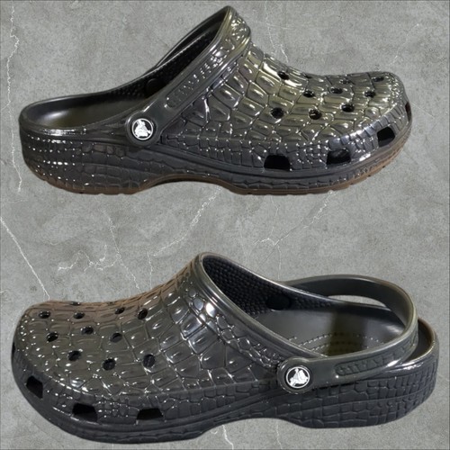 Crocs Classic Crocskin Clog Men's 10 Women's 12 Black Slip on Unisex Sandals