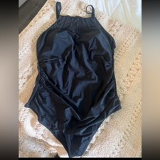 Classic Black Halter One Piece Swimsuit XL Tummy Control Great Condition 