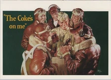 Coke's On Me WWII Military Pilots Solider Frank Bensing Art 1997 postcard RC