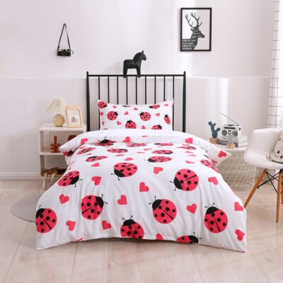 3D Ladybug White Pattern Quilt Cover Set Duvet Cover Bedding
