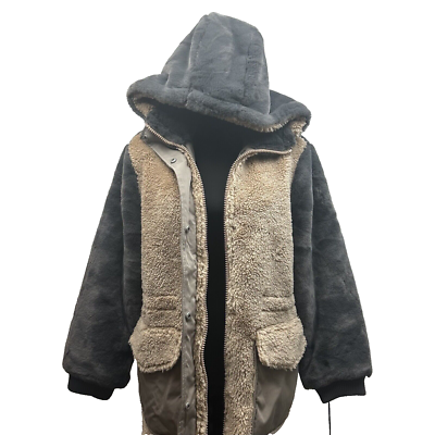 UGG LETTY SHERPA BLOCK COAT FULL LENGTH FAUX FUR HOOD WOMENS SIZE