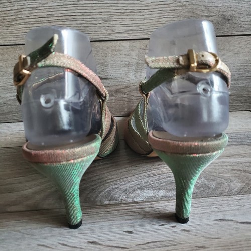 Scarpe donna Vaneli taglia 9 metallizzate iridescenti oro verde rubino strass TStrap - Foto 6 di 12