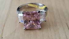 FASHION CRYSTAL RING-PINK, RHODIUM PLATED, Size 8