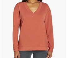 New Orvis Women's V-Neck Dropped Shoulders Sweatshirt Orange XS