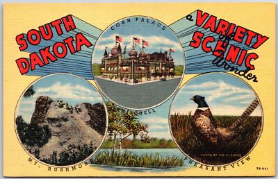 Variety Scenic South Dakota Corn Palace Mt. Rushmore Pheasant View Postcard