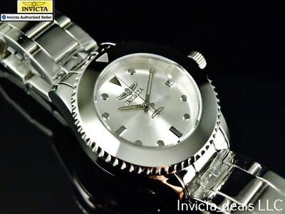 NEW Invicta 38mm PRO DIVER AUTOMATIC 24J SILVER DIAL Triple Silver Tone SS Watch