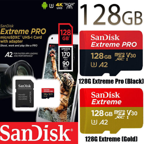SanDisk Micro SD Extreme Pro 128GB Class 10 MicroSDXC A2 Memory Card W/ Adapter - Picture 1 of 15