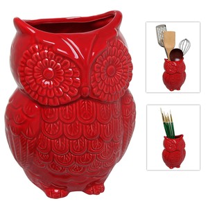 Red Owl Design Ceramic Cooking Multipurpose Utensil Holder Kitchen Image Is Loading Red Owl Design Ceramic Cooking Multipurpose Utensil Holder