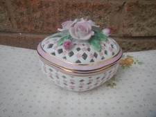 'Past Times' Porcelain Trinket Box reticulated with floral lidded top