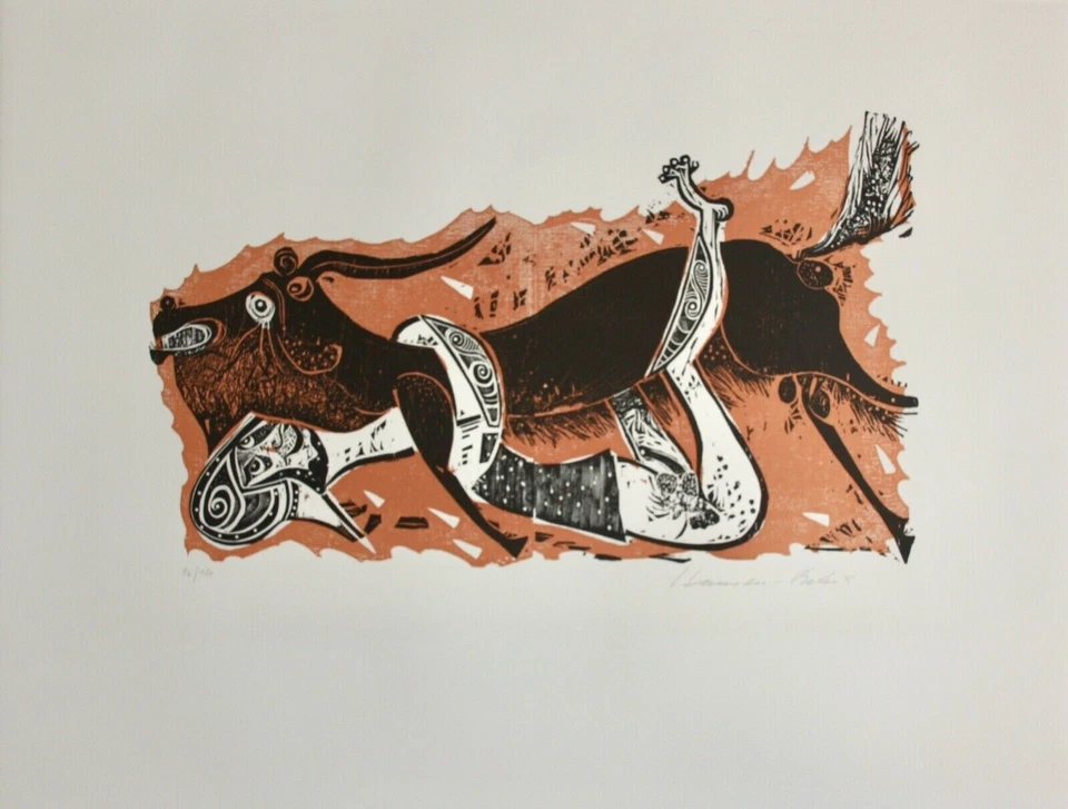 Karl-Heinz Hansen Bahia (1915-1978) sign. Farbholzschnitt, Mythologische Szene - Bild 2 von 4